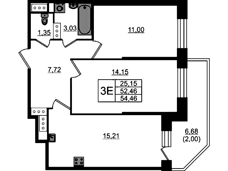 2-комнатная квартира 54.46 м², 17/23 эт., ЖК «Живи! В Рыбацком»